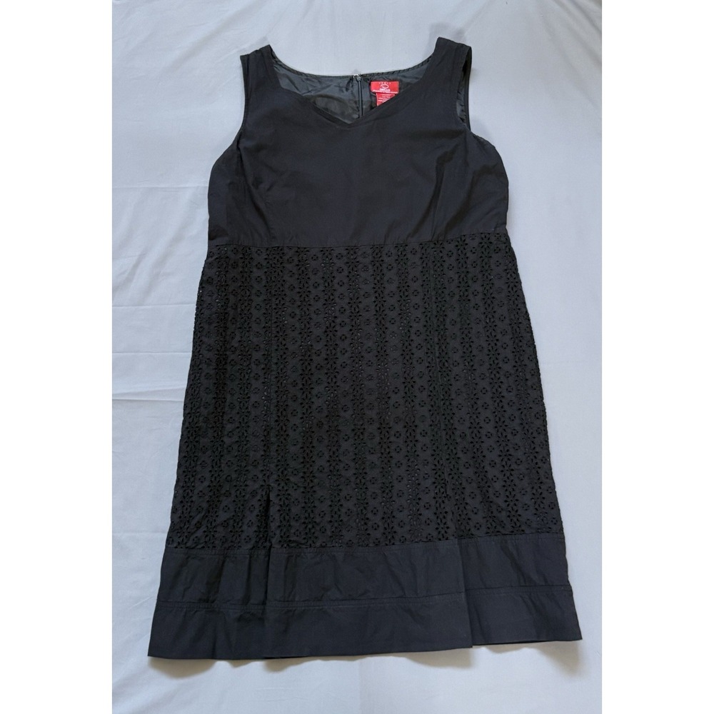 Oscar de la Renta Pink Label Black Eyelet Lace Sleeveless V-Neck Dress Womens 14